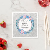 Serviette En Papier Baby shower Rose Merci rose argent (En situation)