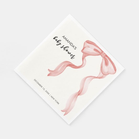 Serviette En Papier Baby shower rose moderne élégante Bow Girl (Coin)