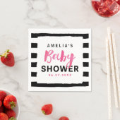 Serviette En Papier Baby shower rose noir et blanc chic (En situation)