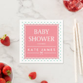 Serviette En Papier Baby shower rose pois et ruban (En situation)