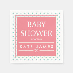 Serviette En Papier Baby shower rose pois et ruban