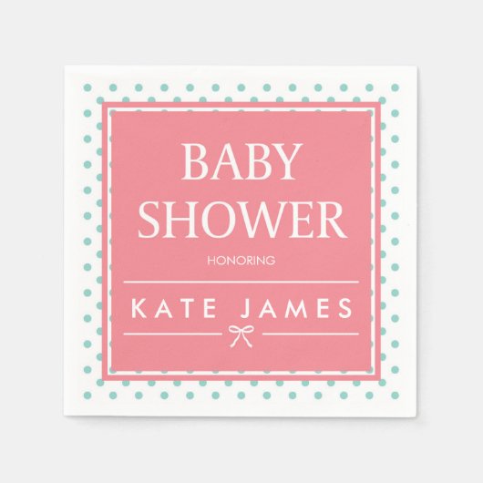 Serviette En Papier Baby shower rose pois et ruban (Devant)