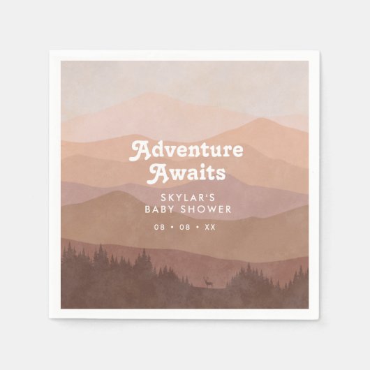 Serviette En Papier Baby shower rose rétro des monts Boho (Devant)