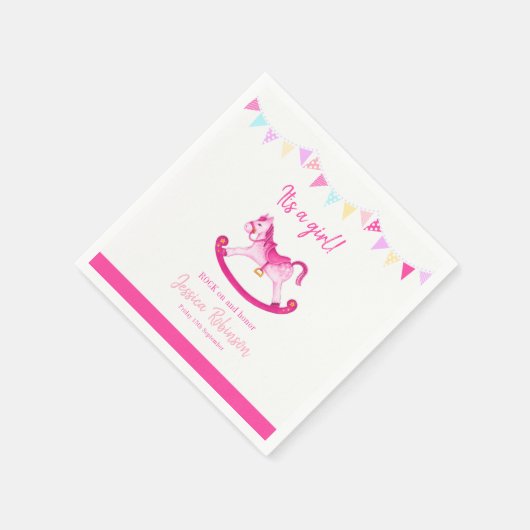 Serviette En Papier Baby shower rose rocking hobby cheval nom personna (Coin)
