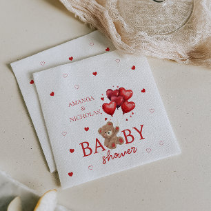 Serviette En Papier Baby shower rouge Bear Heart Balloons