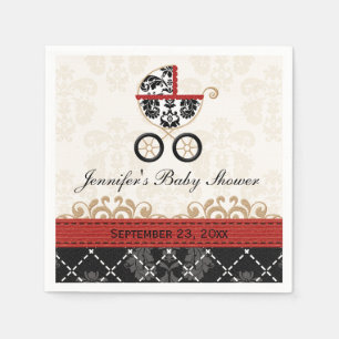 Serviette En Papier Baby shower rouge de chariot de damassé