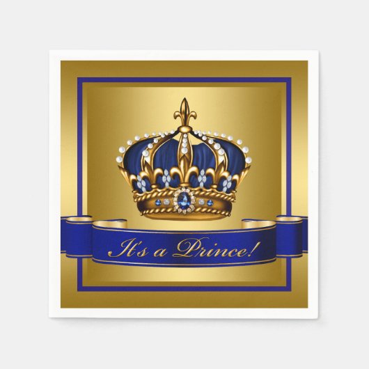 Serviette En Papier Baby shower Royal Blue and Gold Crown (Devant)
