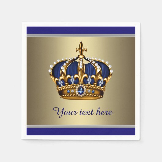 Serviette En Papier Baby shower Royal Blue and Gold Crown (Devant)