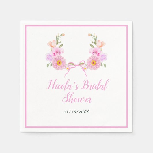 Serviette En Papier Baby Shower Ruban Floral Rose (Devant)