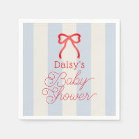 Baby Shower Ruban Rouge & Rayures Bleu Clair