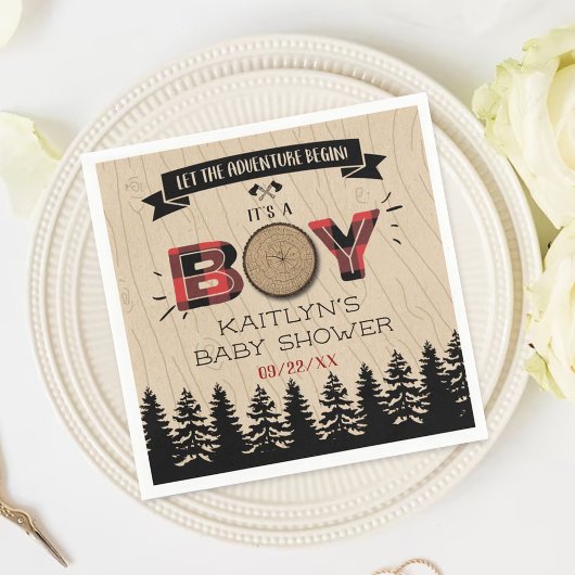 Serviette En Papier Baby shower Rustic Forest Plaid Lumberjack Boys