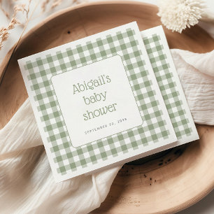 Serviette En Papier Baby Shower Rustique à Carreaux Vichy Vert Sauge