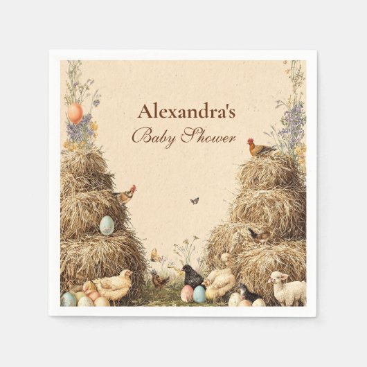 Serviette En Papier Baby shower Rustique Barnyard Farm Animaux (Devant)