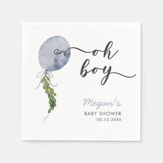 Serviette En Papier Baby shower rustique Bleu Balloon garçon (Devant)