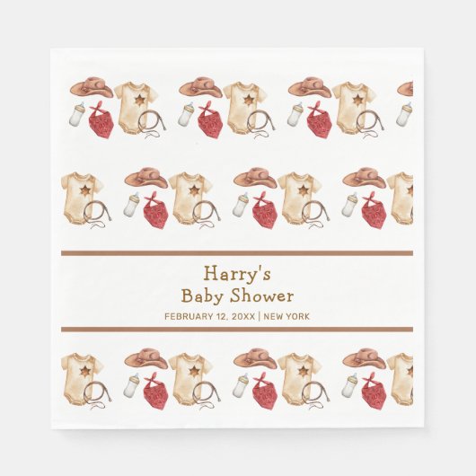 Serviette En Papier Baby shower Rustique Boho Western Cowboy (Devant)