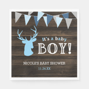 Serviette En Papier Baby shower rustique Bois Bleu Cerf
