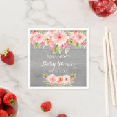 Serviette En Papier Baby shower rustique corail dahlia fleurs gris (En situation)