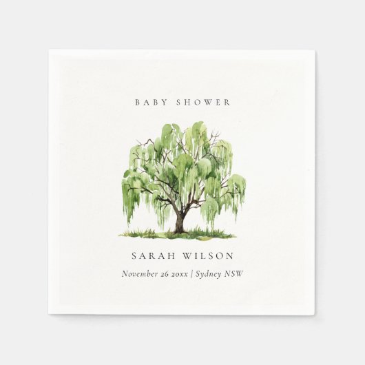 Serviette En Papier Baby shower rustique d'arrosage vert (Devant)