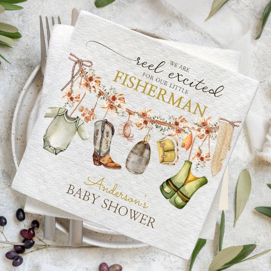 Serviette En Papier Baby shower rustique de pêche à la bobine