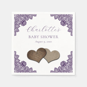 Serviette En Papier Baby-Shower Rustique Fleurs Violettes Dentelle