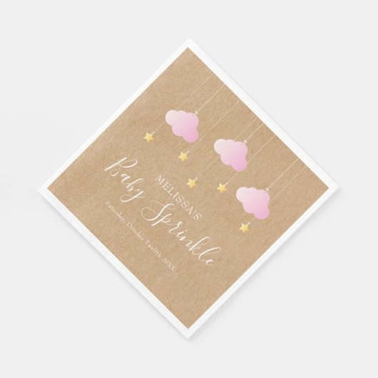 Serviette En Papier Baby shower rustique kraft scintillant rose (Coin)