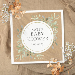Serviette En Papier Baby shower rustique Kraft Watercolor