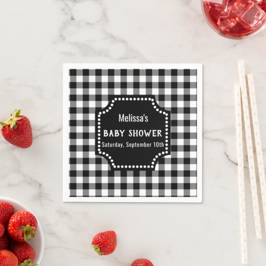 Serviette En Papier Baby shower Rustique Noir Et Blanc En vichy (En situation)
