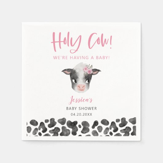 Serviette En Papier Baby shower rustique rose Saint-Vache (Devant)