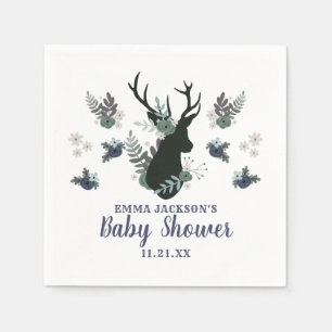 Serviette En Papier Baby-Shower Rustique Tête de Cerf Fleur Bleu Moder