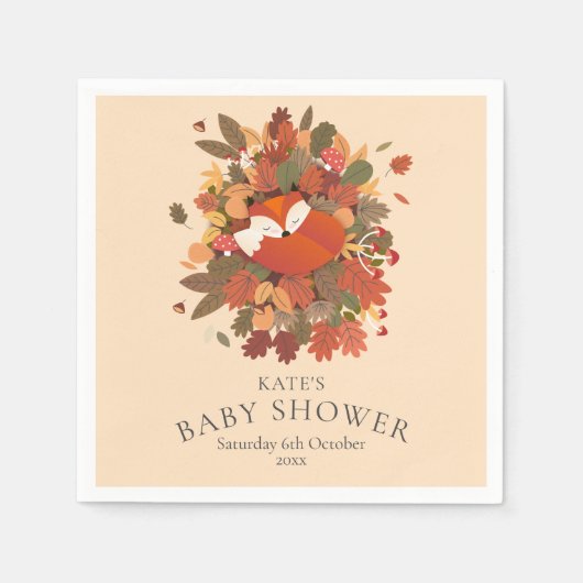 Serviette En Papier Baby shower rustique Woodland Fox / Saupoudrer (Devant)
