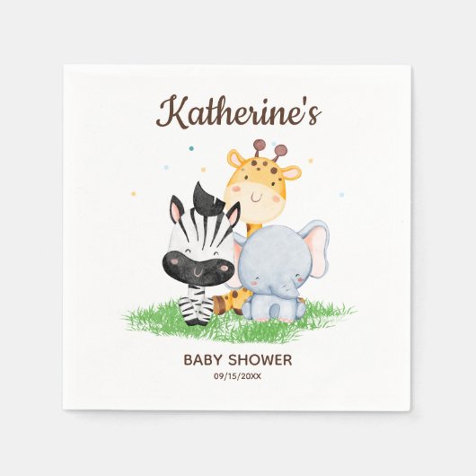 Serviette En Papier Baby shower Safari Animaux (Devant)