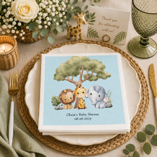Serviette En Papier Baby shower safari bleu