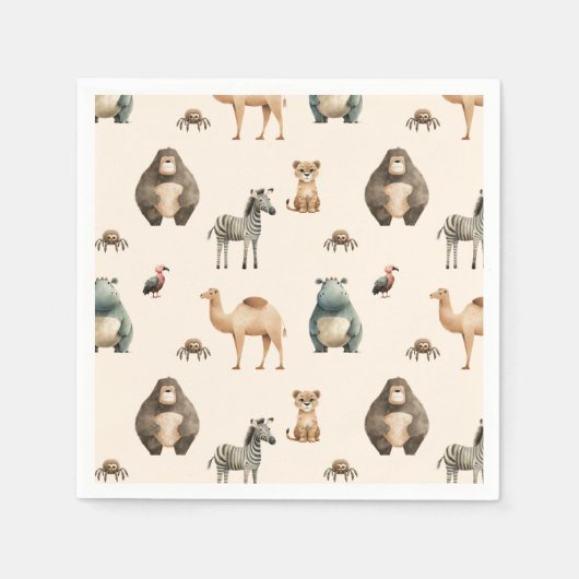 Serviette En Papier Baby shower Safari Cute Animaux (Devant)