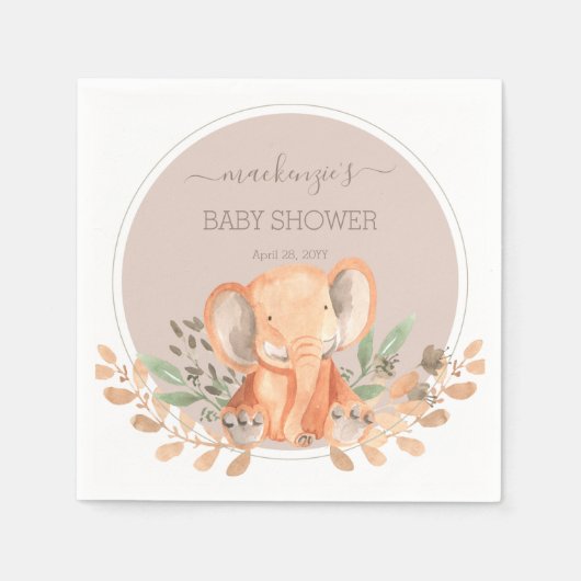 Serviette En Papier Baby shower Safari Elephant Aquarelle (Devant)