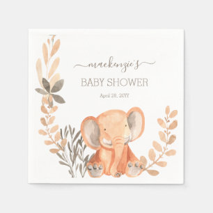 Serviette En Papier Baby shower Safari Elephant Aquarelle