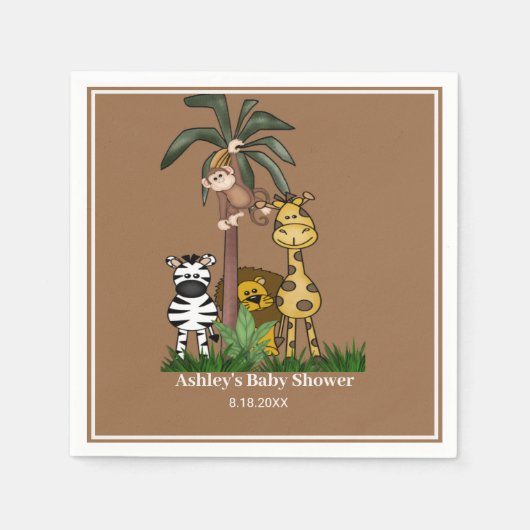 Serviette En Papier Baby shower Safari Jungle customisé (Devant)