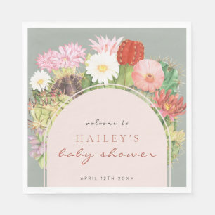 Serviette En Papier Baby shower Sage Green Boho Bloom Cactus