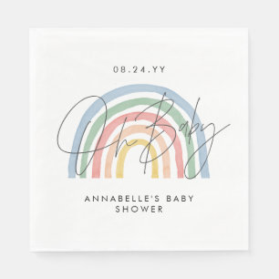 Serviette En Papier Baby shower script coloré aquarelle arc-en-ciel