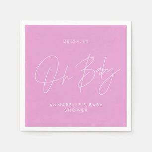 Serviette En Papier Baby shower script moderne cerise rose élégant
