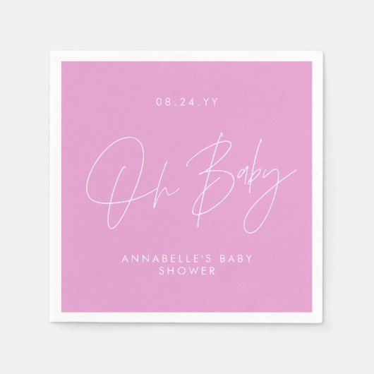 Serviette En Papier Baby shower script moderne cerise rose élégant (Devant)