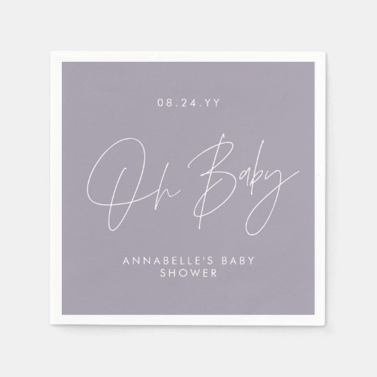 Serviette En Papier Baby shower script moderne lilas violet élégant (Devant)