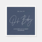 Serviette En Papier Baby shower script moderne marine bleu élégant (Devant)