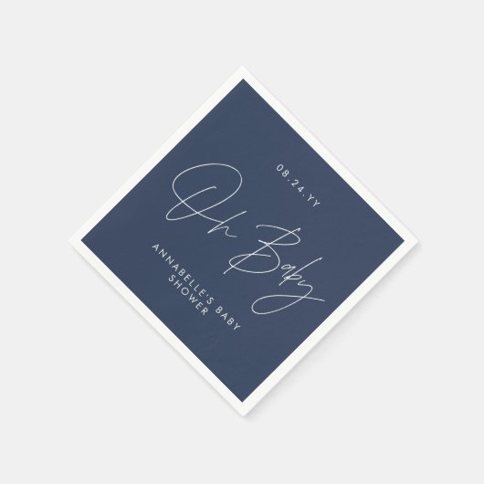 Serviette En Papier Baby shower script moderne marine bleu élégant (Coin)