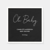 Serviette En Papier Baby shower script moderne noir et blanc élégant (Devant)