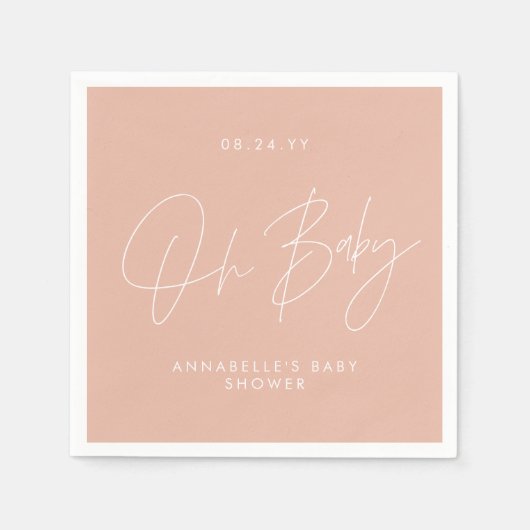 Serviette En Papier Baby shower script moderne rose pâle élégant (Devant)