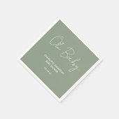 Serviette En Papier Baby shower script moderne sauge vert élégant (Coin)