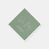 Serviette En Papier Baby shower script moderne sauge vert élégant (Coin)
