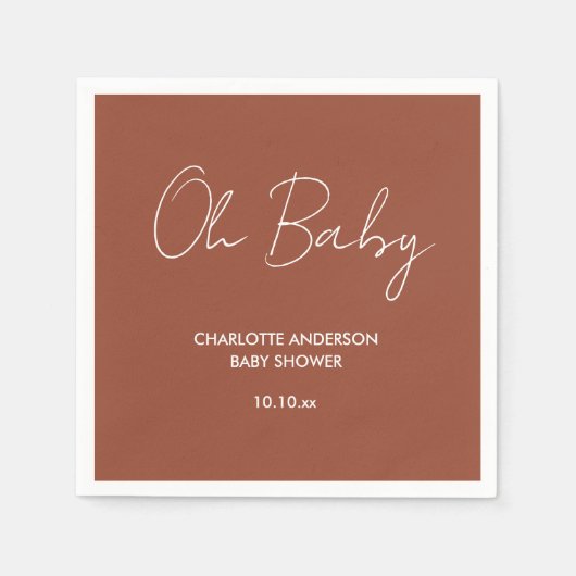 Serviette En Papier Baby shower script moderne terre cuite marron élég (Devant)