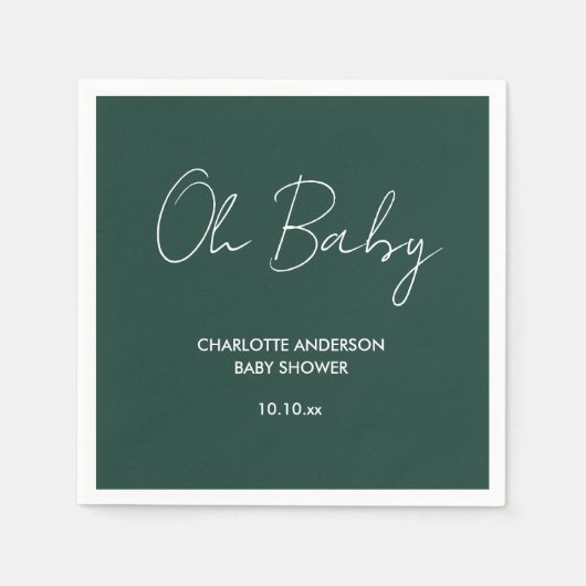 Serviette En Papier Baby shower script moderne vert émeraude élégant (Devant)