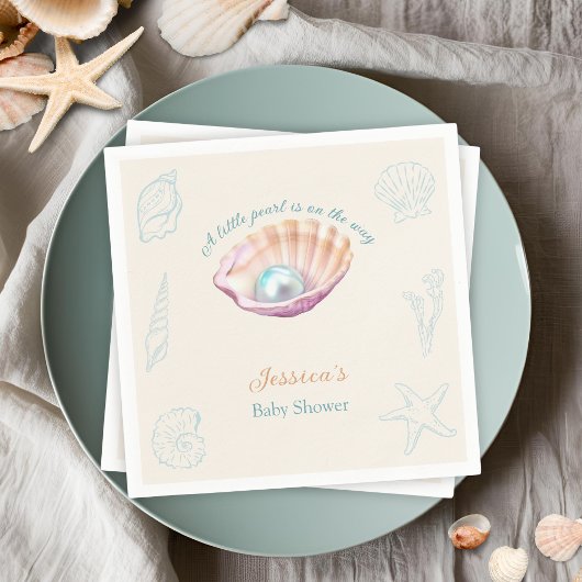 Serviette En Papier Baby shower Seashell Beach Little Pearl